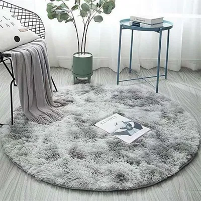 Produktbild von Runder Shaggy Teppich Hochflor Langflor 150cm Hellgrau Waschbar Rutschfest