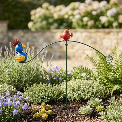 Produktbild von Windspiel Hahn und Vogel ca. 138 cm - Gartendekoration