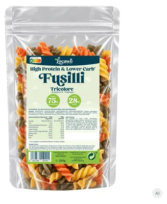 Produktbild von Locawo High Protein Low Carb Fusilli Tricolore | Spirelli | Pasta | Nudeln 200g