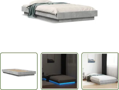Produktbild von The Living Store Bettgestell mit LED Betongrau 100x200 cm Holzwerkstoff