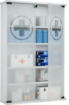 Immagine prodotto di Armadio medico | Dimensioni ca. H. 91 x W. 60 x D. 17 cm | Armadio farmacia chiudibile a chiave con due porte girevoli | Armadio medicinale - Honula