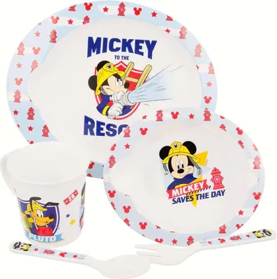 Produktbild von Mickey Mouse, Kinder-Geschirrset 5-teilig mikrowellengeeignet mit Cartoon-Motiv, Weiß