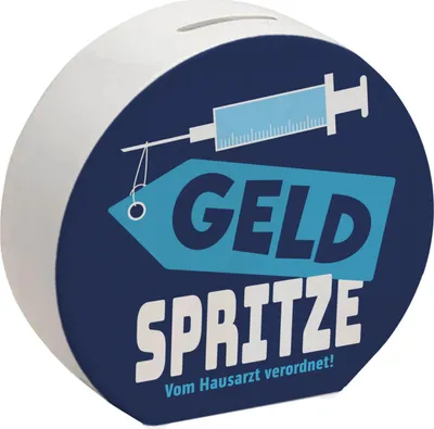 Produktbild von Geldgeschenk Spardose mit Geldspritze Motiv in Blau
