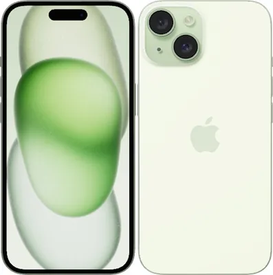 A front and back view of an Apple iPhone 15.