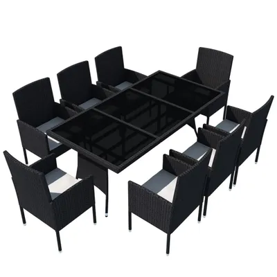 Immagine prodotto di vidaXL set da pranzo da giardino 9 pezzi con cuscini in poly rattan nero