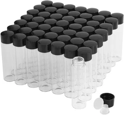 Productafbeelding van Set van 50 Transparante Glazen Flesjes met Schroefdop en Stop 20 ml