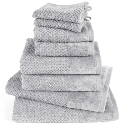 Produktbild von Pure Label 8-TLG Handtücher Set aus Baumwolle - 2x Badetuch 70x140 cm 2x Handtuch 50x100 cm 2x Gästetuch 30x50 cm 2x Waschlappen 16x21 cm, Hellgrau