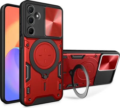 Image de Étui pour Samsung Galaxy M35 étui durable à double couche avec protection de l'appareil photo et anneau de support Rouge