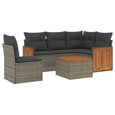 Produktbild von 6-tlg. Garten-Sofagarnitur mit Kissen Grau Poly Rattan