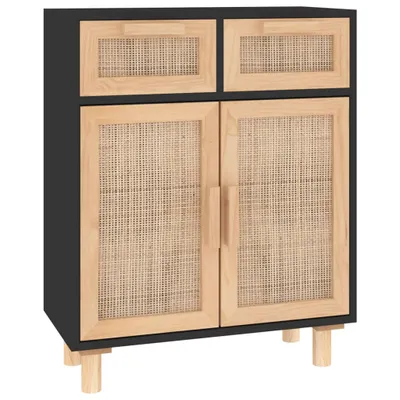 Zdjęcie produktu dla Komoda, czarna, 60x30x75 cm, lita sosna i naturalny rattan