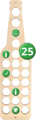 Zdjęcie produktu dla Creative Deco Butelka ze Sklejki na Kapsle od Piwa | Rozmiar 12 x 44 x 0,5 cm | Kolekcja 25 Kapsli z Butelek | Drewniana Dekoracja Ścienna