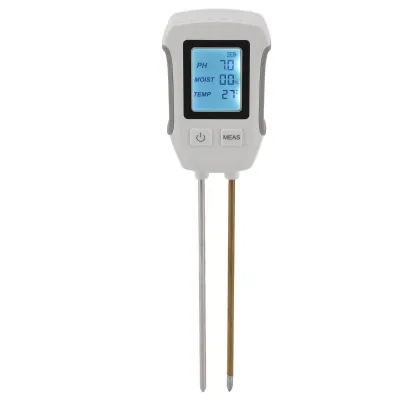 A digital soil meter with two probes.
