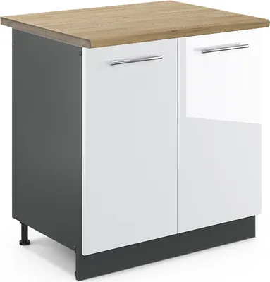 Produktbild von Spülenunterschrank Vicco Fame-Line Weiß Hochglanz 80 cm , AP Eiche, Model 46688