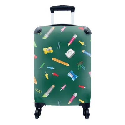 Produktbild von MuchoWow® Koffer Handgepäck Trolley Rollkoffer Kleine Reisekoffer mit 4 Rollen - Büro - Muster - Bleistifte - Cabin Size < 55x40x23 cm & 55x40x20 cm - Fotokoffer - Kabinenkoffer - Boardgepäck - Reise-Box - Reisekoffer - Reisegepäck - Koffer mit Bild - Trolley für Kinder
