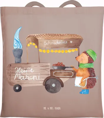 Produktbild von Mr. & Mrs. Panda Tote Bag Igel Maronen - Braun Pastell - Geschenk, Schultasche, Weihnachten, Weihnachtsmarkt, Jutebeutel, Shopping Tasche, Laptoptasche, Duft, Kastanien