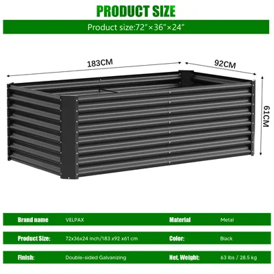 Zdjęcie produktu dla Podwyższona grządka metalowa - prostokątna, o wymiarach 180x90x60 cm - wykonana ze stali, walcowanej na zimno i cynkowanej - odporna na warunki atmosferyczne - idealna do uprawy warzyw i kwiatów
