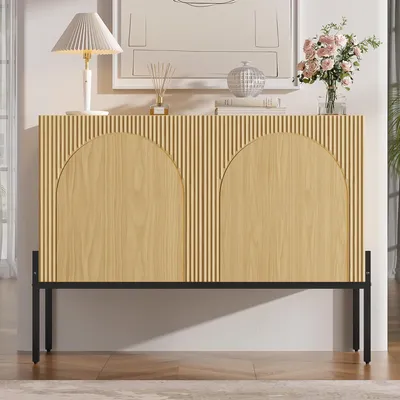 Productafbeelding van Flieks dressoir met 2 deuren en metalen poten, commode met een gebogen lijnendesign, buffet 100x40x75cm, naturel