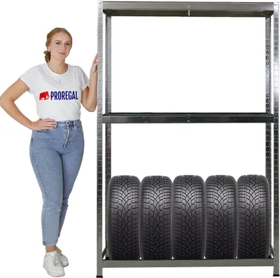Produktbild von Reifenregal RAGNAR | HxBxT 180x120x40cm | bis zu 8 Reifen auf 2 Ebenen + Ablage | 265kg Fachlast | Verzinkt