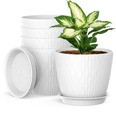 Productafbeelding van Bloempotten met irrigatiesysteem, set van 5, 20,3 cm, wit, kunststof