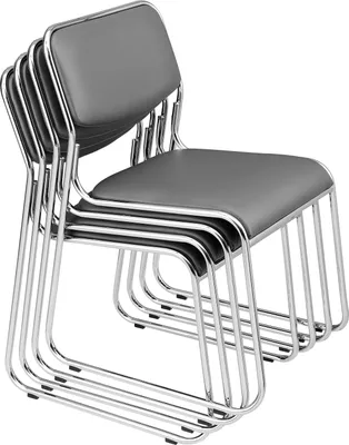 Image de Chaise de conférence 4 places empilable ergonomique métal avec revêtement similicuir gris