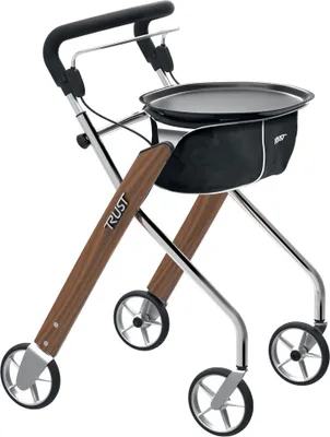 Produktbild von Rollator Let´s Dream, Wohnraumrollator,>>>>Holzoptik/chrom, inkl. Tablett und Stoffkorb