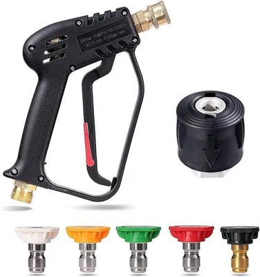Imagen del producto de Pistola de alta presión para limpieza con conexión de 14 mm y kit de limpieza, incluye 5 boquillas y conexión M22
