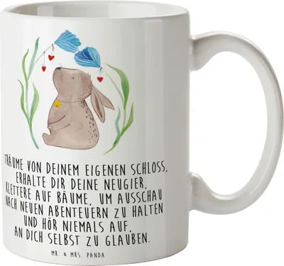 Produktbild von Mr. & Mrs. Panda Tasse Hase Blume - Weiß - Geschenk, Becher, Geburt, Hoffnung, Ostergeschenke Kinder, Teetasse, Kaffeebecher, Kaffeetasse, Geburtstag, Pott, Kaninchen
