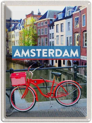 Produktbild von vianmo Blechschild 40x30 cm AmsterdamFahrrad Bildmotiv Reisemotiv Abenteuer Reisen Straße Stadt Urlaub