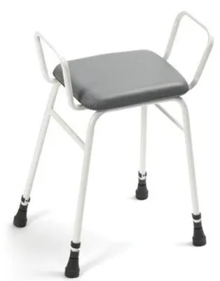 Imagen del producto de Asiento de ducha con reposabrazos, de altura ajustable, de plástico, color blanco, para usar en la bañera