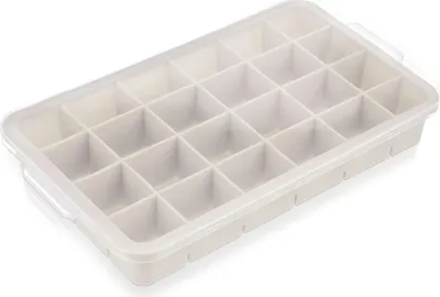 Immagine prodotto di Vassoio per cubetti di ghiaccio con coperchio in silicone, beige, 22,5x13x3 cm
