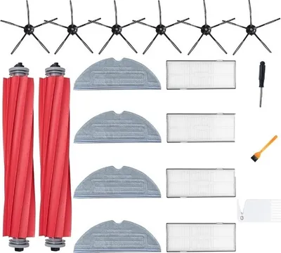 A collection of cleaning accessories for a robot vacuum cleaner, laid out on a white background.