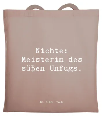 Produktbild von Mr. & Mrs. Panda Jutebeutel Spruch Nichte Meisterin - Braun Pastell - Geschenk, Unfug, einzigartige Designs, Verwandtschaft, Shopping Tasche, Schultasche, Liebe, Familie