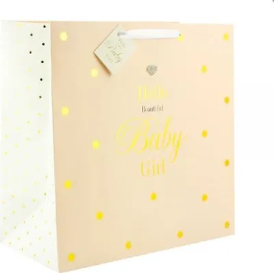 Produktbild von Große Geschenktasche"Baby Girl - Mad Dots" mit Strassherzchen - 33 cm rosa