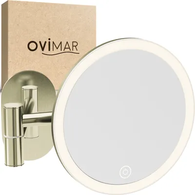 A lighted makeup mirror and its packaging are shown against a white background.