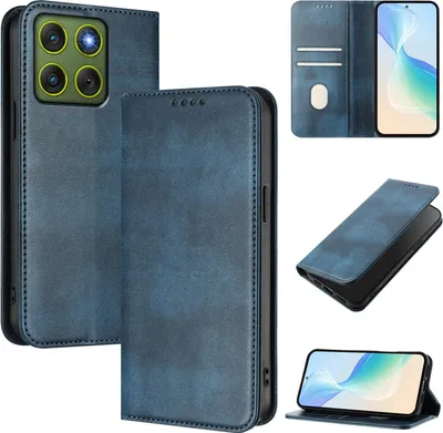 Immagine prodotto di Custodia per cellulare per Motorola Edge 70, vintage in pelle RFID protezione carta titolare stand funzione magnetica flip cover blu
