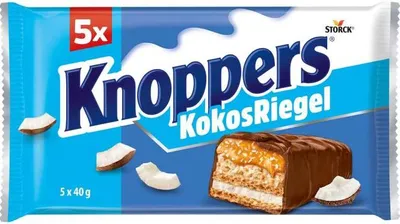 Produktbild von STORCK KNOPPERS RIEGEL KOKOS, Milchschokolade, 200 g, Kokosnuss, 2170 kJ, 520 kcal, 30,3 g