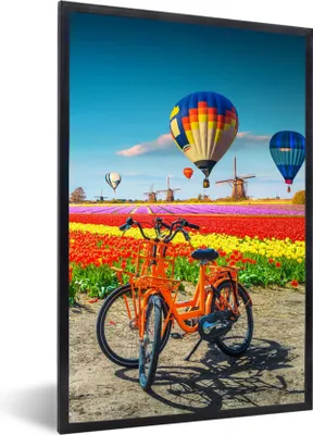 Produktbild von MuchoWow® Gerahmtes Poster Heißluftballon - Orange - Tulpen 40x60 cm - Poster mit Schwarzem Bilderrahmen Wandposter Rahmen Foto Bilder - Papierdruck - Wandbilder