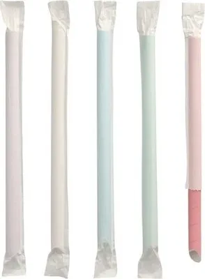Produktbild von 200x BubbleTea Slush Papierhalme Ø12mm 20cm farbig sortiert einzeln gehüllt