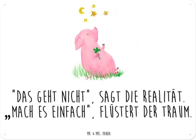 Produktbild von Mr. & Mrs. Panda tafel Schwein Glück DIN A3 - Weiß - Geschenk, Wandbild, Motivation, Träume, Schild, Glücksbringer, Dekoschild, Lustige Sprüche, Metallschild, Türschild