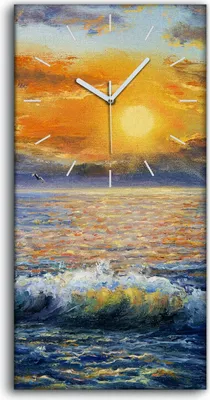 Produktbild von Dekor Leinwand Uhr Wandbilder 30x60 Kunst Sonnenuntergang über dem Meer - weiße Hände