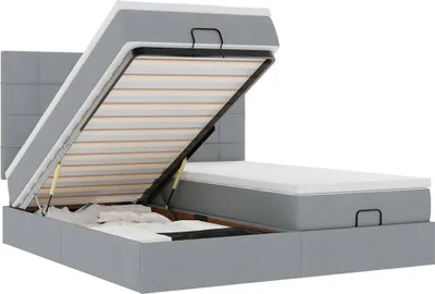 Produktbild von vidaXL Ottoman-Bett mit Matratzen Hellgrau 200x200 cm Stoff