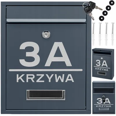 Obrázok produktu pre Poštová Schránka Na Listy Rib Antracit + Nápis Adresa Ulica Číslo