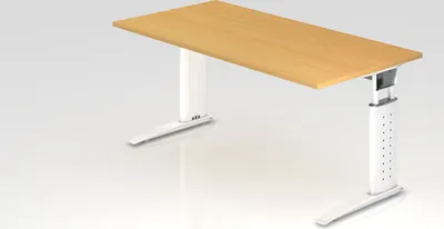 Produktbild von Schreibtisch Mauri | Buche | Weißes Gestell | BxT 160x80cm | Arbeitshöhe 68-86cm | höhenjustierbar, 2cm Raster | C-Fuß-Gestell | Rechteckform