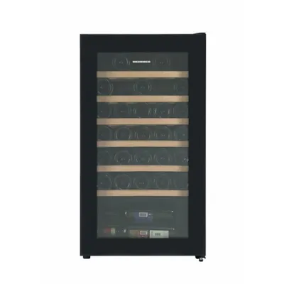 Produktbild von Heinner HRV-A85DRL34 Weinkühlschrank 85L, für 34 Flaschen, LED-Display, 6 Holzablagen, Schwarz