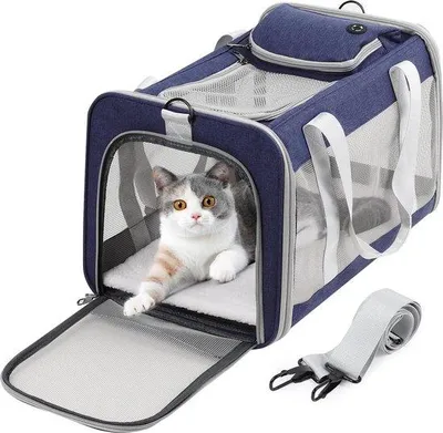 Immagine prodotto di Trasportino da viaggio per gatti di piccola taglia, blu, 20 libbre, pieghevole