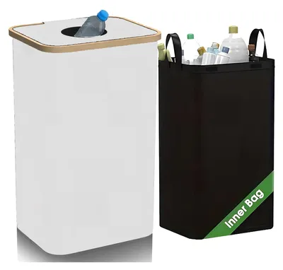 Produktbild von Flaschenaufbewahrungskorb, Recyclingbehälter, 100 Liter, mit 2 wasserdichten Deckeln und abnehmbarem Beutel für Flaschen, Gläser, Glas, Plastik, Aufkleber