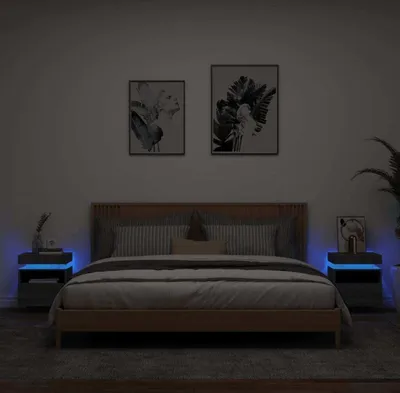Produktbild von vidaXL Nachttische mit LED-Leuchten 2 Stk. Grau Sonoma 40x39x48,5 cm
