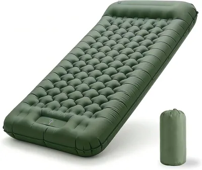 Produktbild von Aufblasbare Campingmatratze, extra dick und extra breit, mit Fußpumpe, leicht, für Camping, Armeegrün