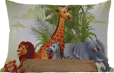 Produktbild von MuchoWow® Outdoor Kissen - Dschungeltiere - Natur - Kinder - Giraffe - 50x30 cm - Wetterfest - Lounge Kissen - Sofa kissen - Wohnzimmer Dekoration