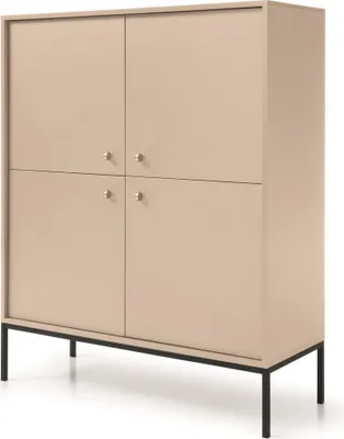Produktbild von 4-türig Kommode für Wohnzimmer Vintage I Beige Highboard mit 8 Regalen B 103 x H 125 x T 39 cm Vintage-Stil Halbschrank, Farbe: Beige, Beinfarbe: Schwarz